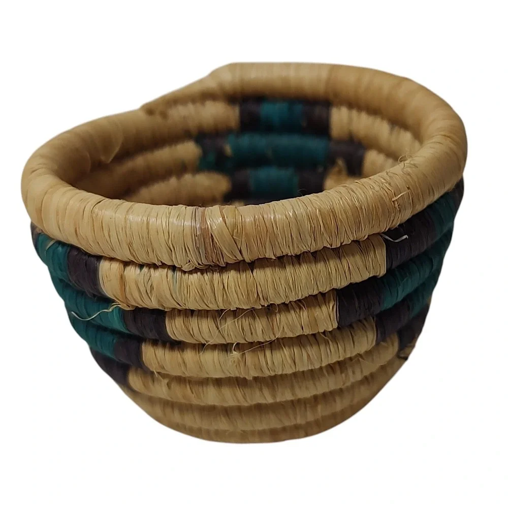 Vintage Crafted African Basket‎ Woven Coil Authentic Tanzania Handmade Two Inch